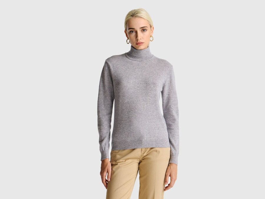 marl gray turtleneck sweater in pure merino wool
