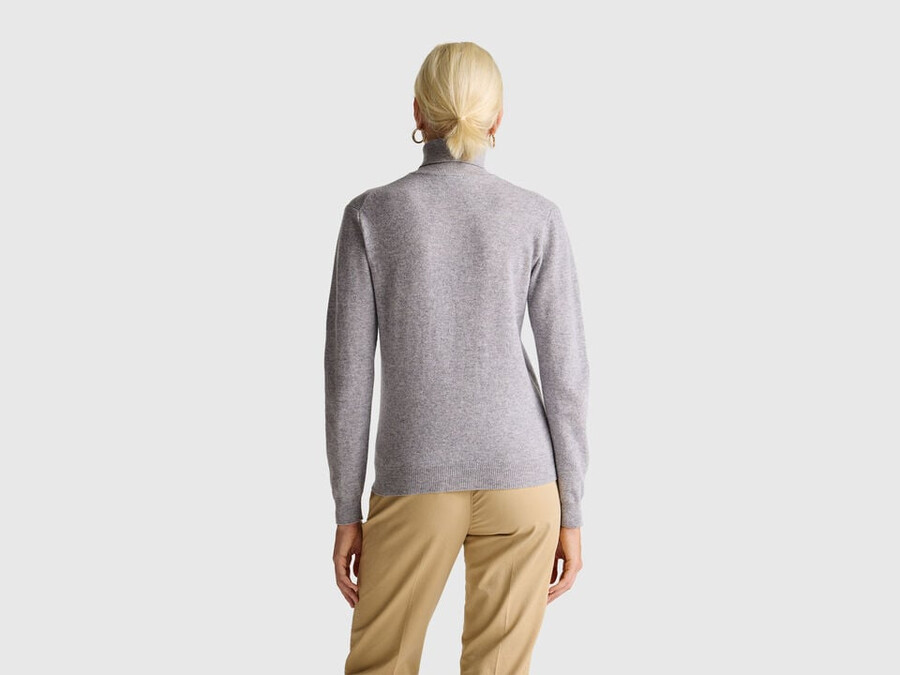 marl gray turtleneck sweater in pure merino wool