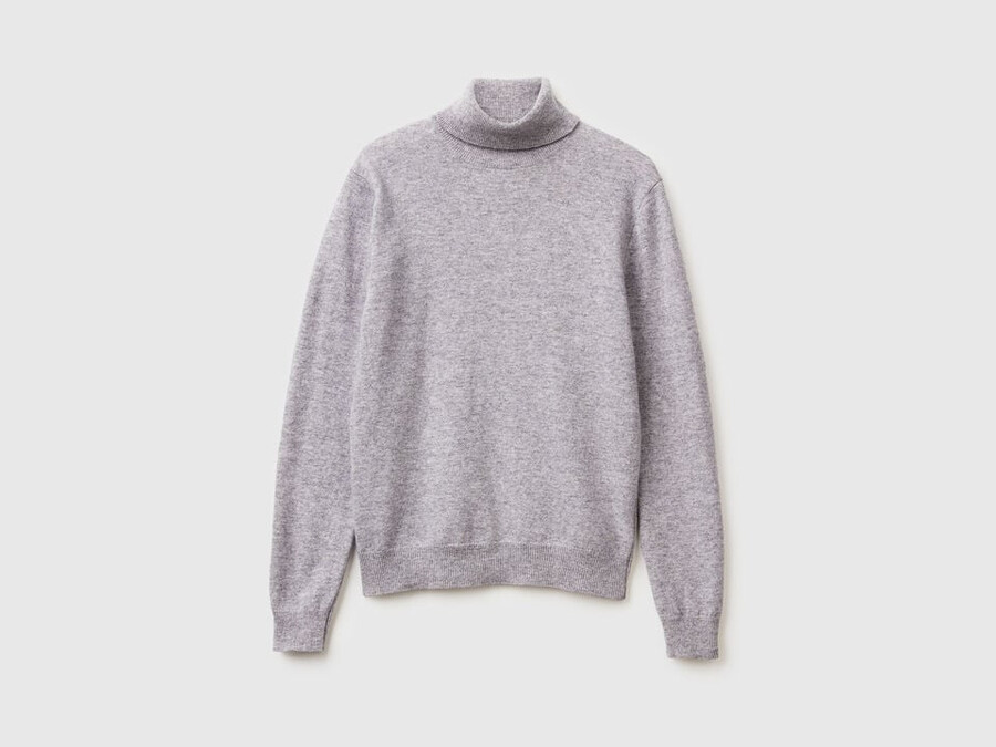 marl gray turtleneck sweater in pure merino wool