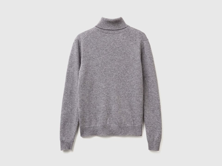 mouse gray turtleneck sweater in pure merino wool