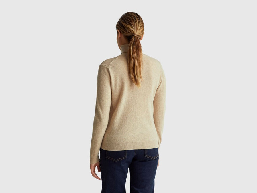 beige turtleneck sweater in pure merino wool