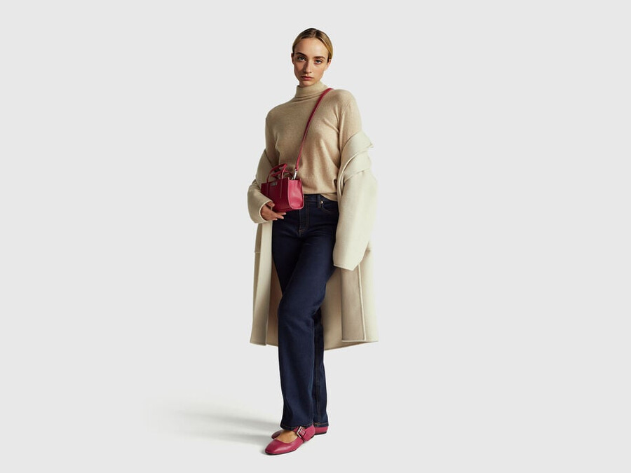 beige turtleneck sweater in pure merino wool