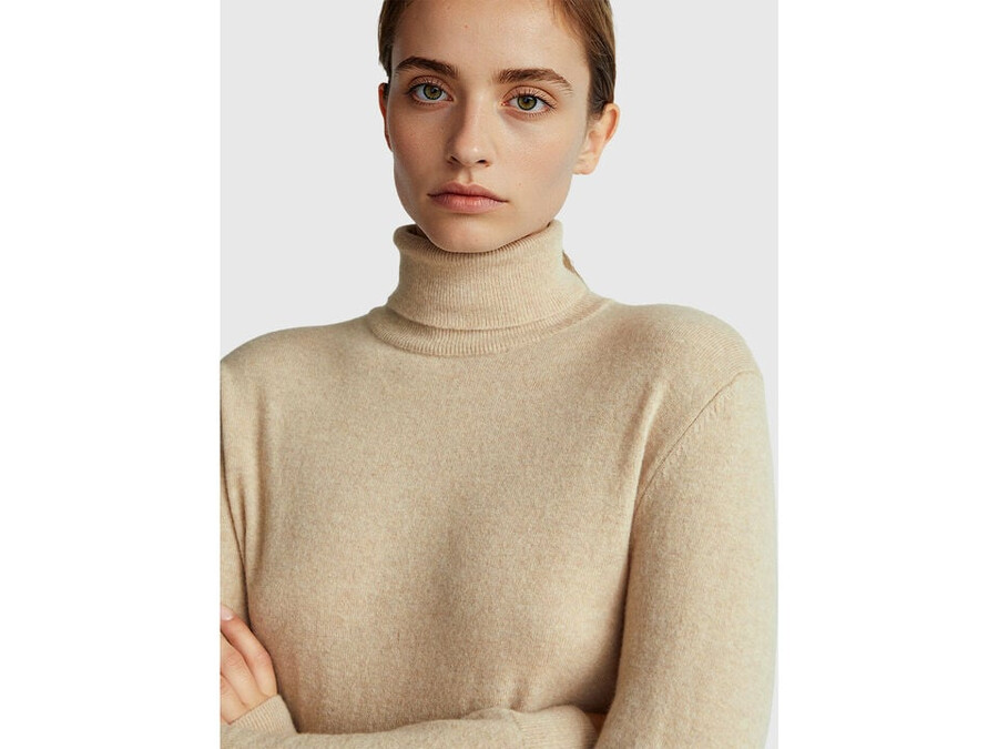 beige turtleneck sweater in pure merino wool