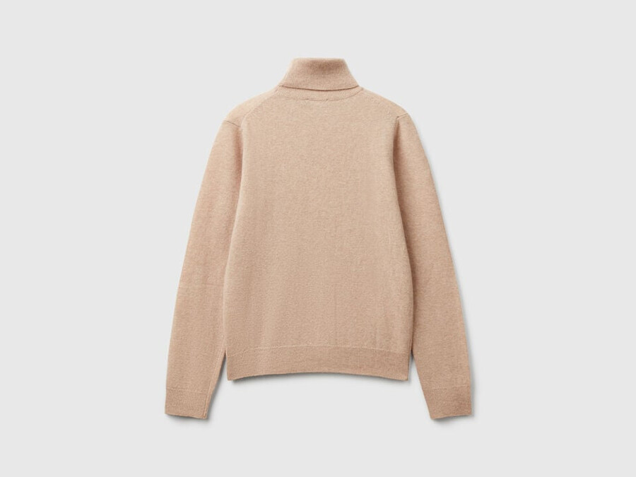beige turtleneck sweater in pure merino wool