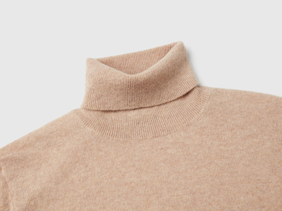 beige turtleneck sweater in pure merino wool