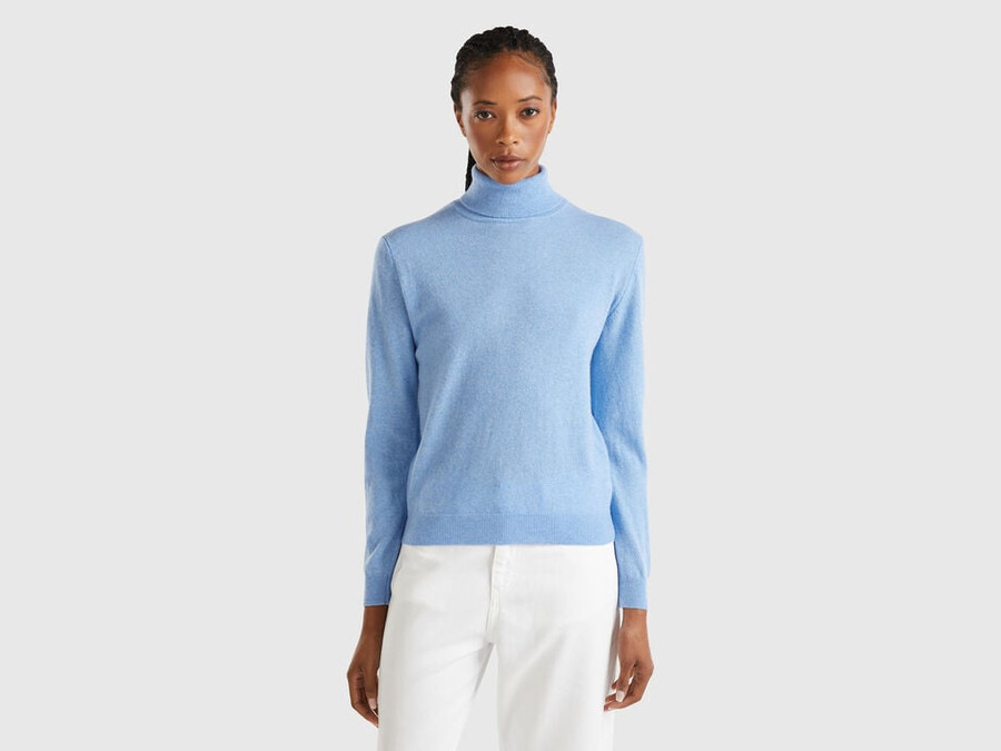 sky blue turtleneck sweater in pure merino wool