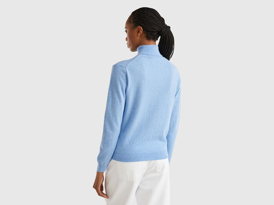 sky blue turtleneck sweater in pure merino wool