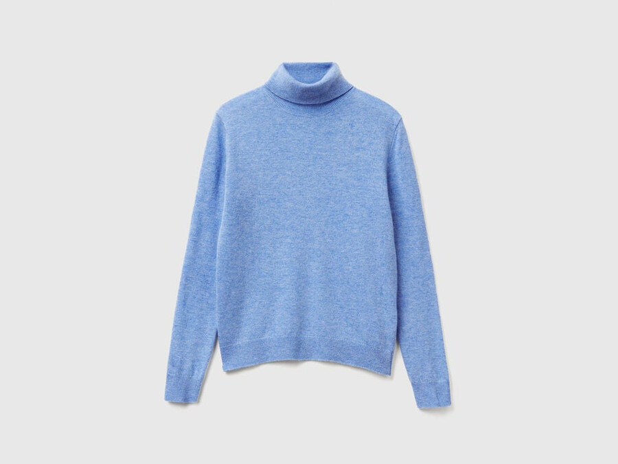 sky blue turtleneck sweater in pure merino wool