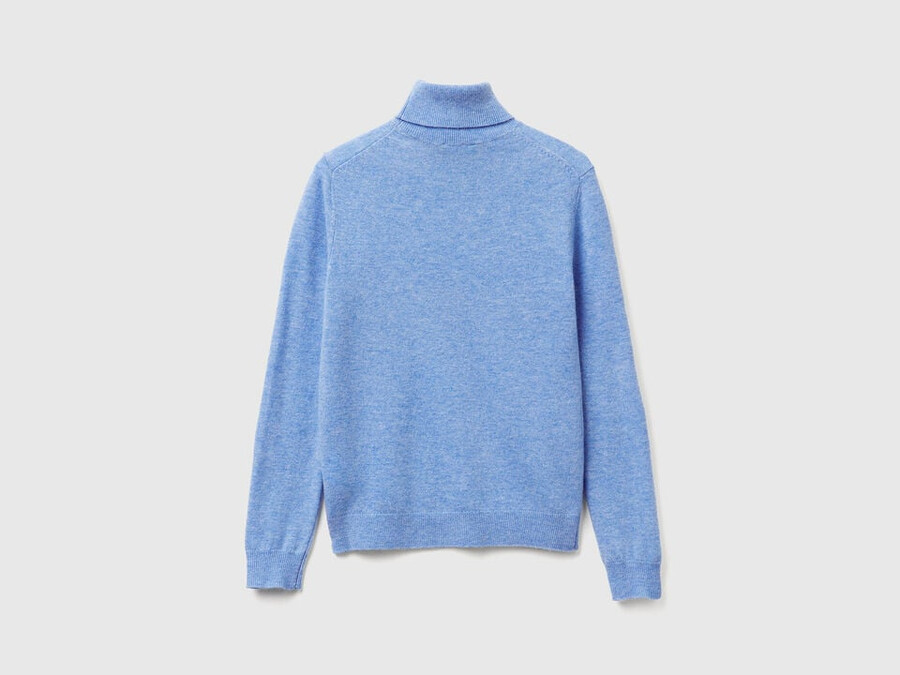 sky blue turtleneck sweater in pure merino wool
