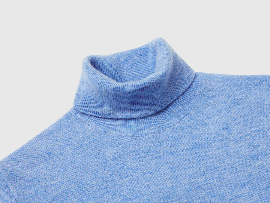 sky blue turtleneck sweater in pure merino wool