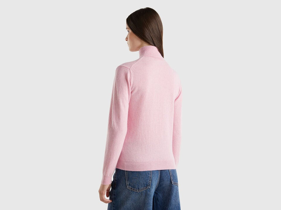 pink turtleneck sweater in pure merino wool
