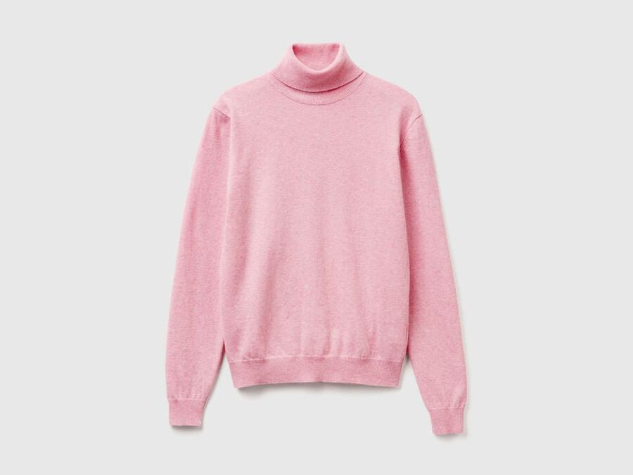 pink turtleneck sweater in pure merino wool