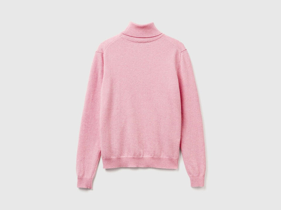 pink turtleneck sweater in pure merino wool