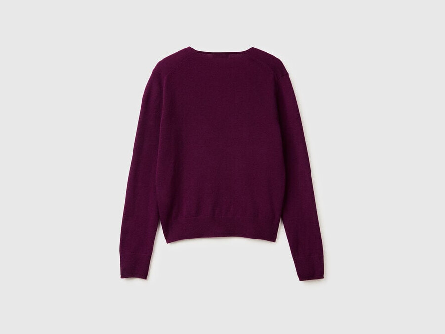 purple v-neck sweater in pure merino wool