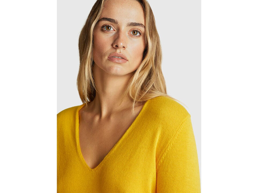 ocher yellow v-neck sweater in pure merino wool