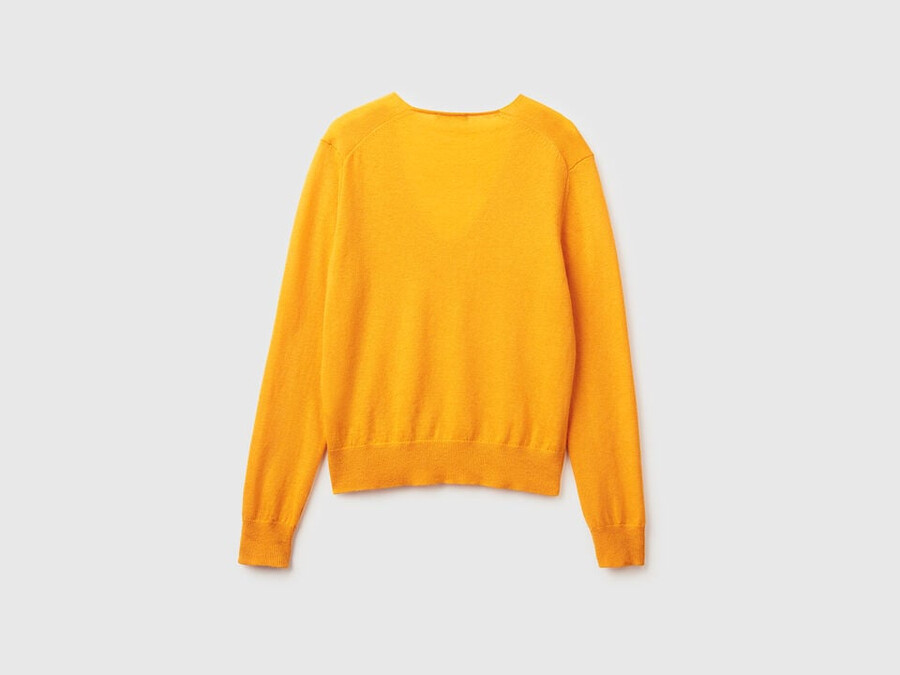 ocher yellow v-neck sweater in pure merino wool