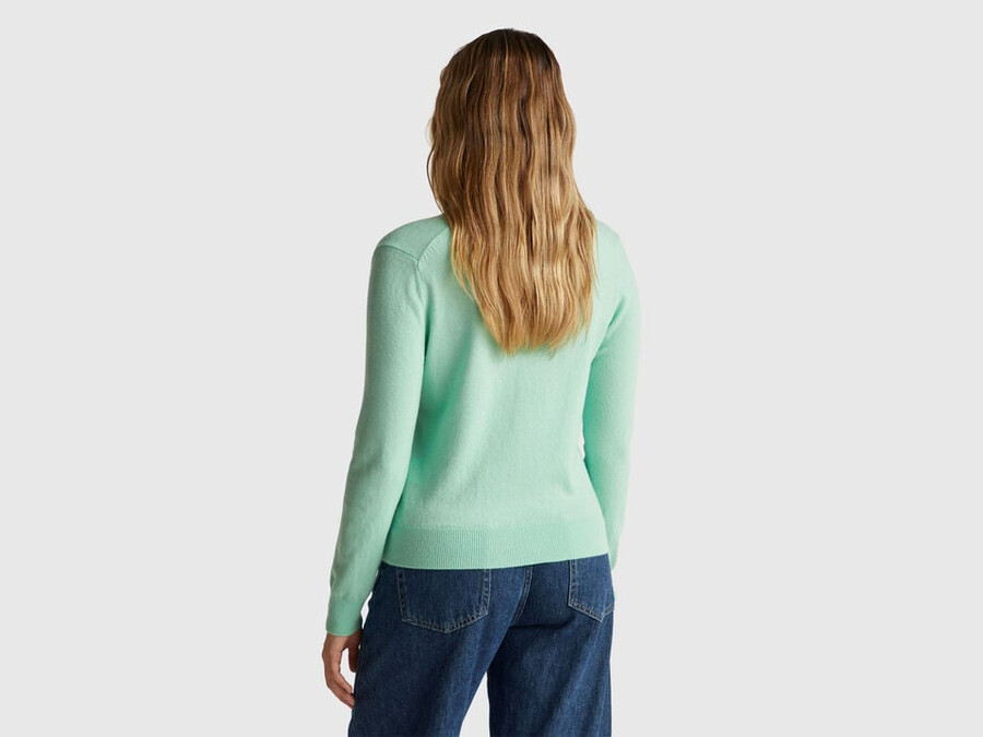 light green v-neck sweater in pure merino wool