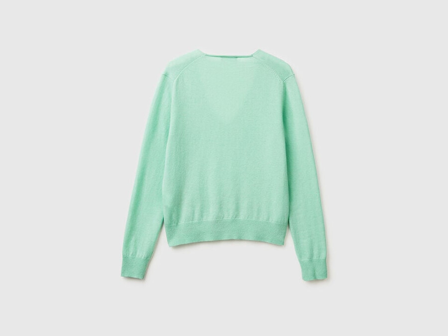 light green v-neck sweater in pure merino wool