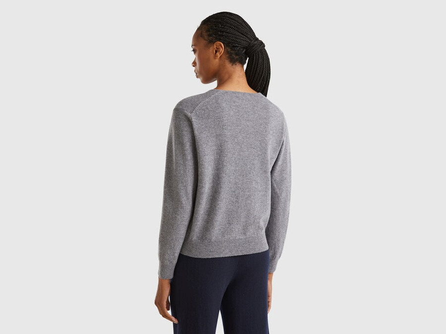 mouse gray v-neck sweater in pure merino wool