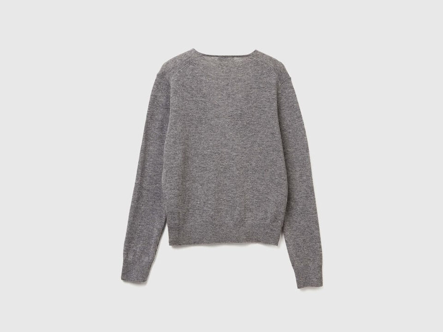 mouse gray v-neck sweater in pure merino wool