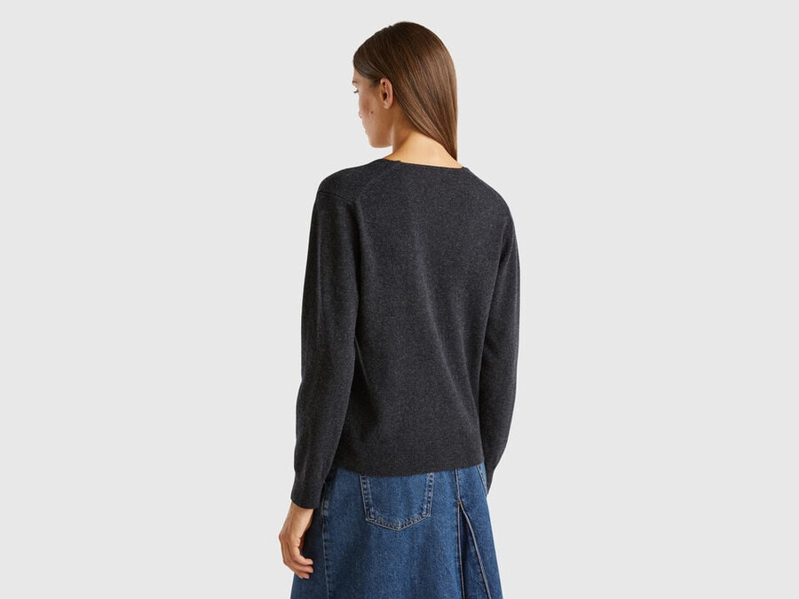 dark gray v-neck sweater in pure merino wool