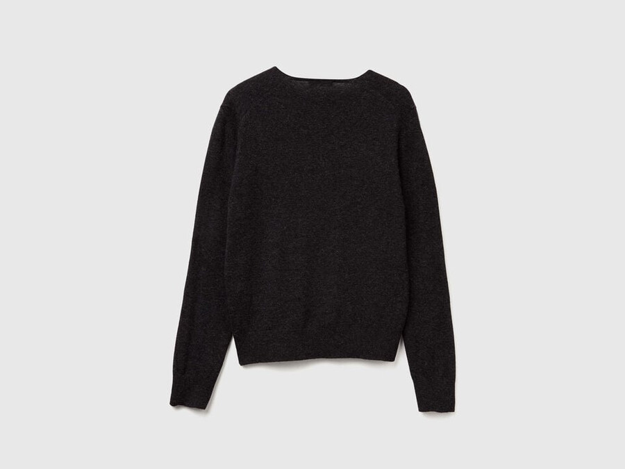 dark gray v-neck sweater in pure merino wool