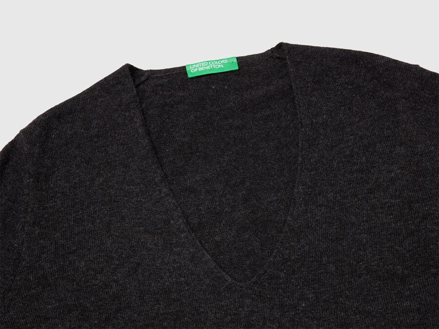 dark gray v-neck sweater in pure merino wool