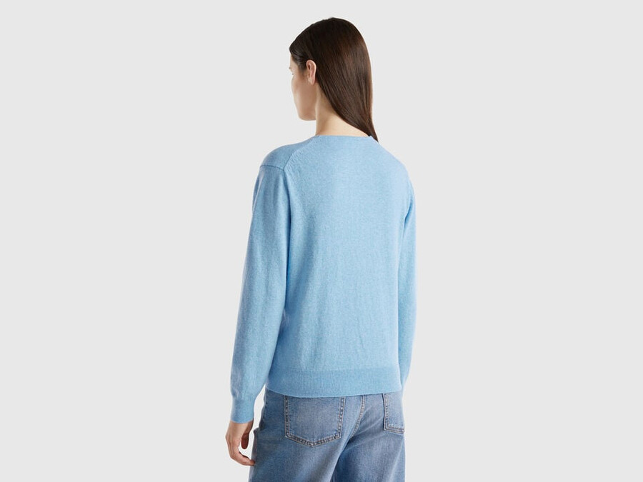 sky blue v-neck sweater in pure merino wool