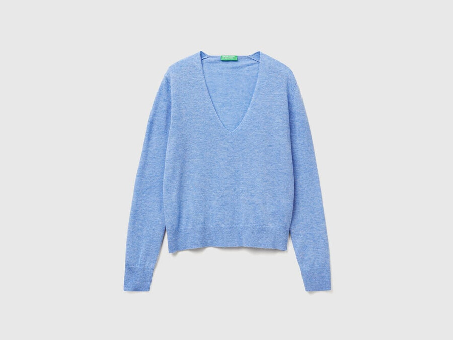 sky blue v-neck sweater in pure merino wool