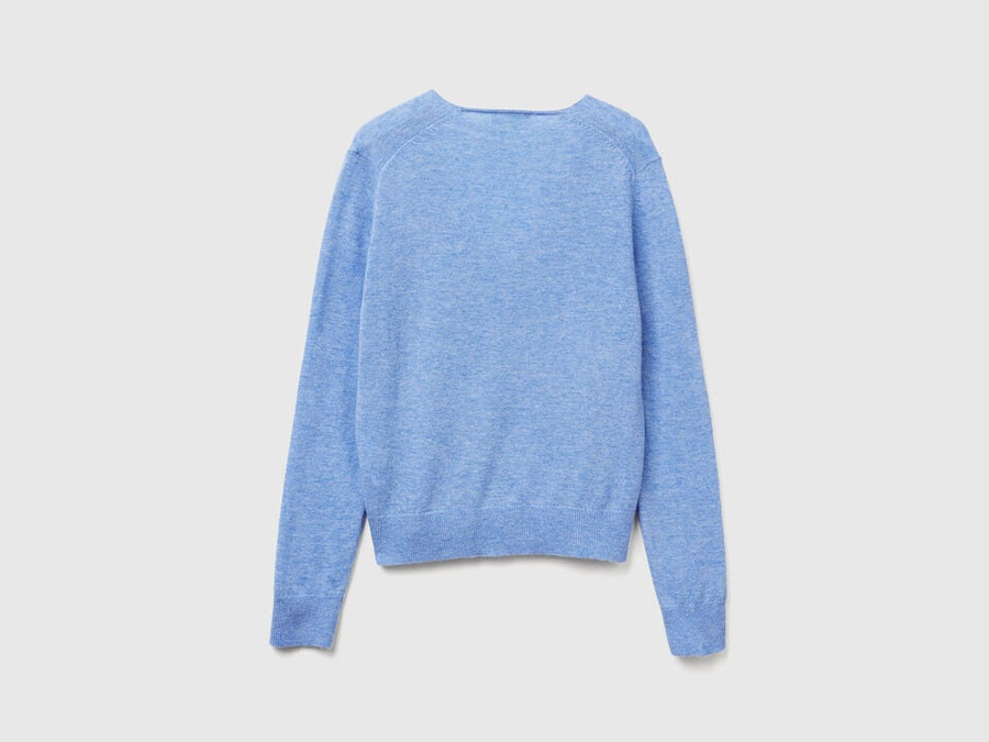 sky blue v-neck sweater in pure merino wool