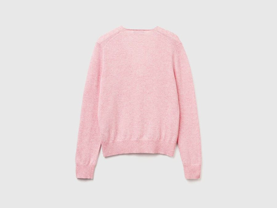 pink v-neck sweater in pure merino wool
