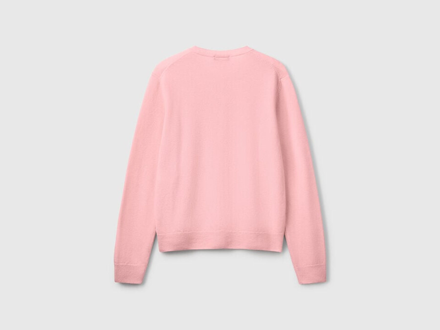 powder pink crew neck cardigan in pure merino wool