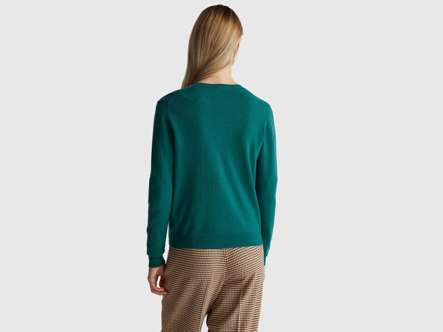 green crew neck cardigan in pure merino wool