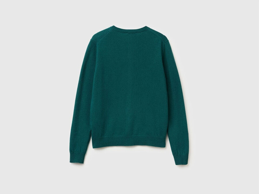 green crew neck cardigan in pure merino wool