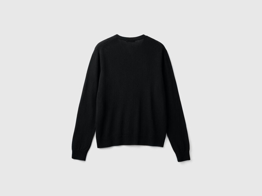 black crew neck cardigan in pure merino wool