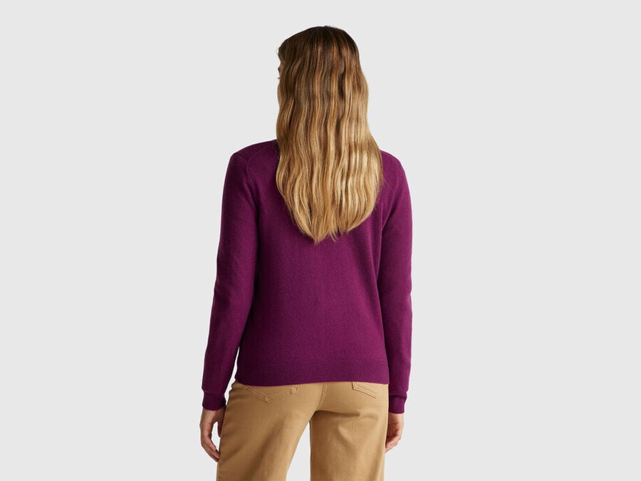 purple crew neck cardigan in pure merino wool