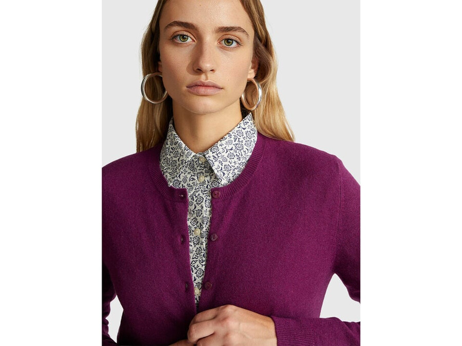 purple crew neck cardigan in pure merino wool