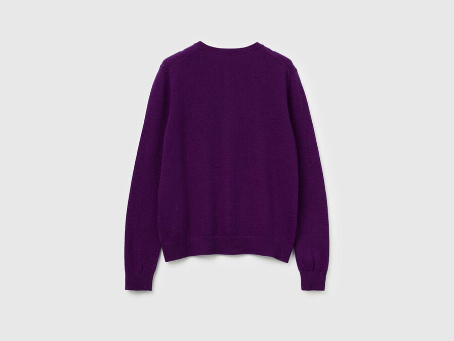 purple crew neck cardigan in pure merino wool