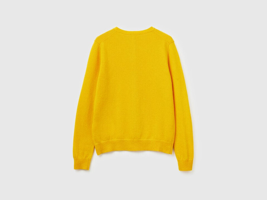 ocher yellow crew neck cardigan in pure merino wool