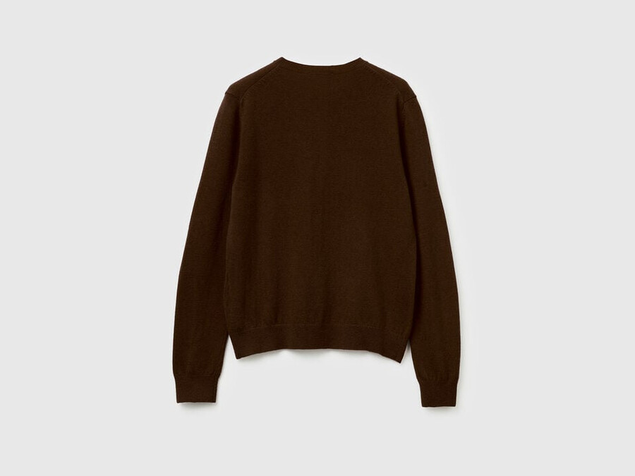 brown crew neck cardigan in pure merino wool