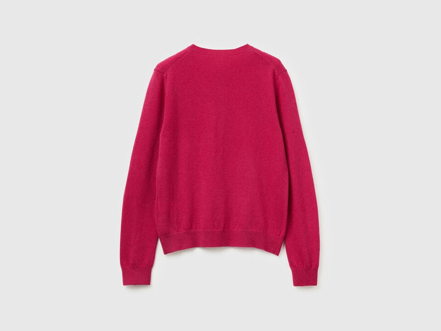 fuchsia crew neck cardigan in pure merino wool