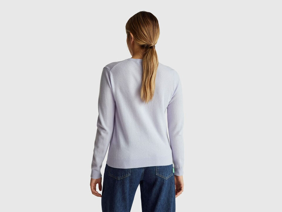 lilac crew neck cardigan in pure merino wool