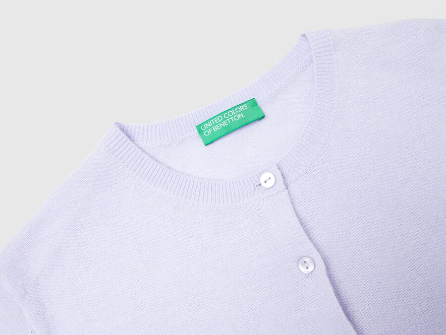 lilac crew neck cardigan in pure merino wool