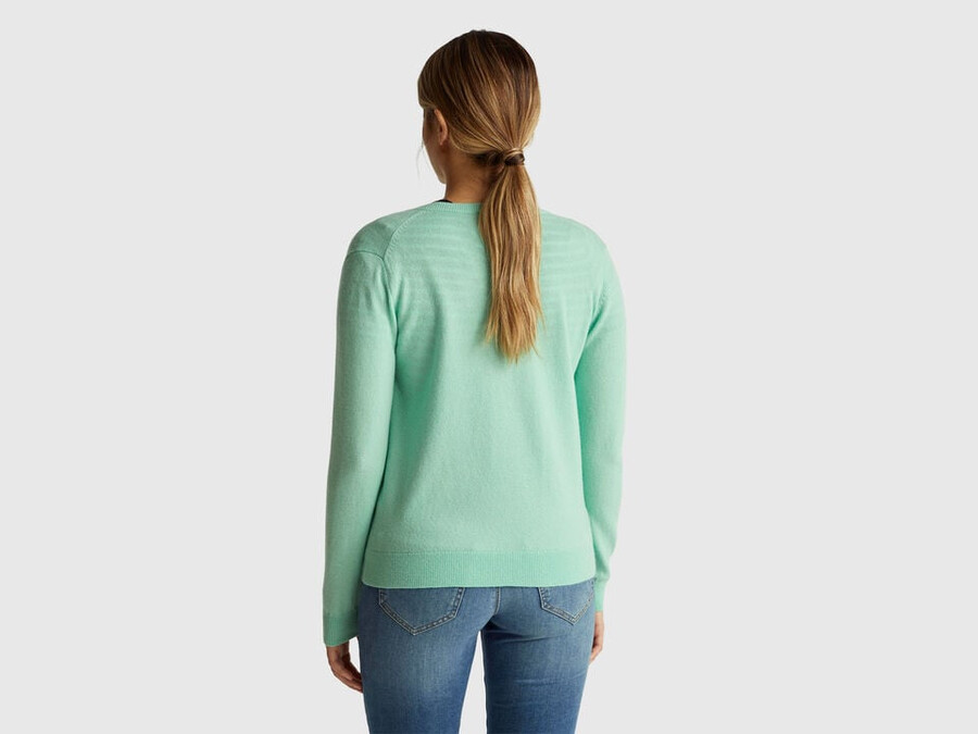 light green crew neck cardigan in pure merino wool