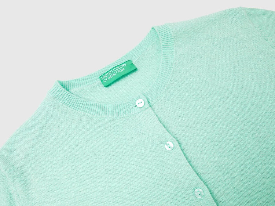 light green crew neck cardigan in pure merino wool