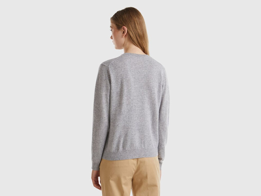 marl gray crew neck cardigan in pure merino wool