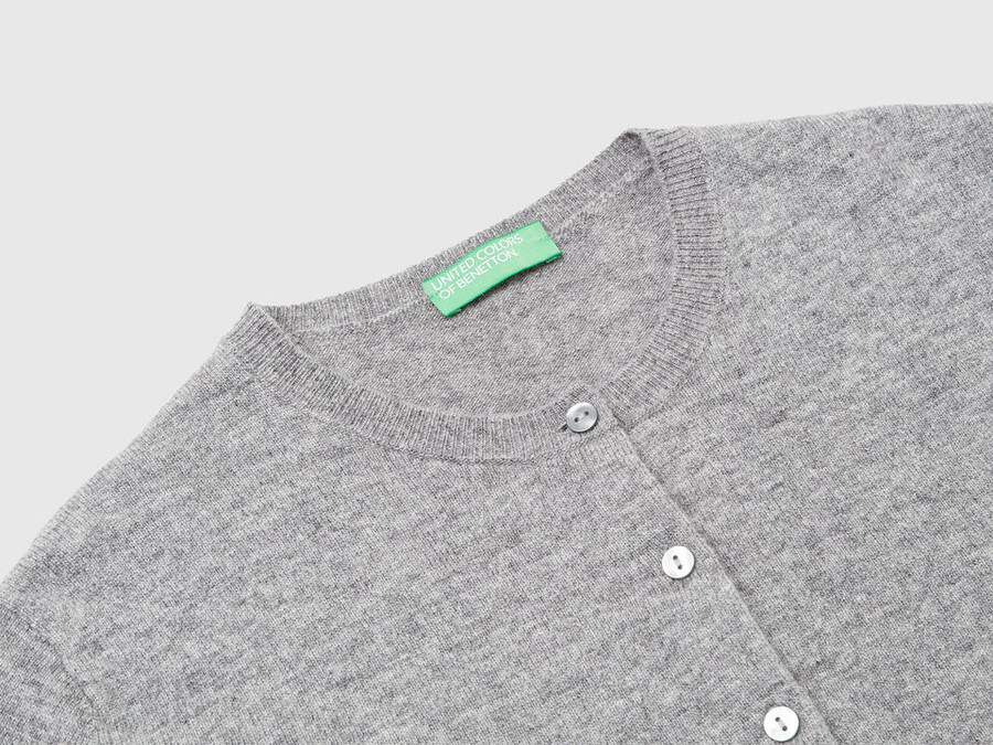marl gray crew neck cardigan in pure merino wool