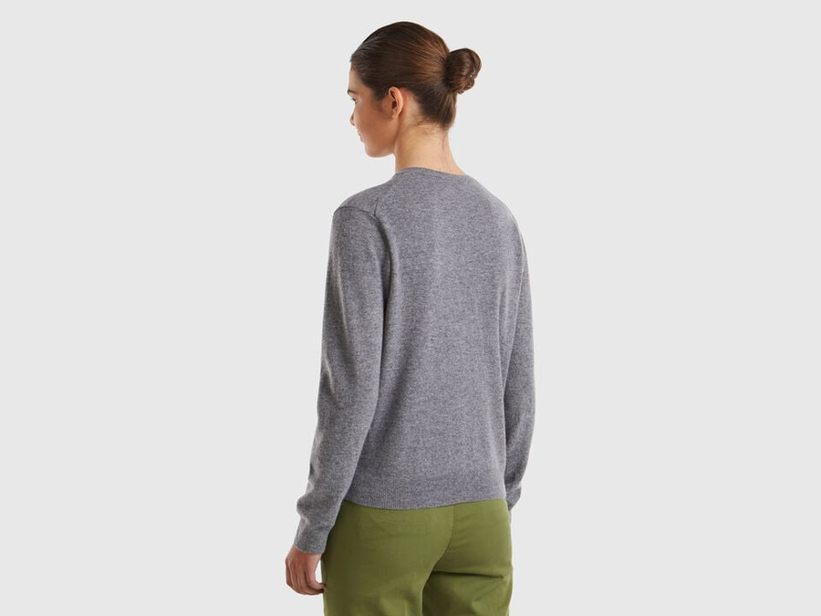 mouse gray crew neck cardigan in pure merino wool