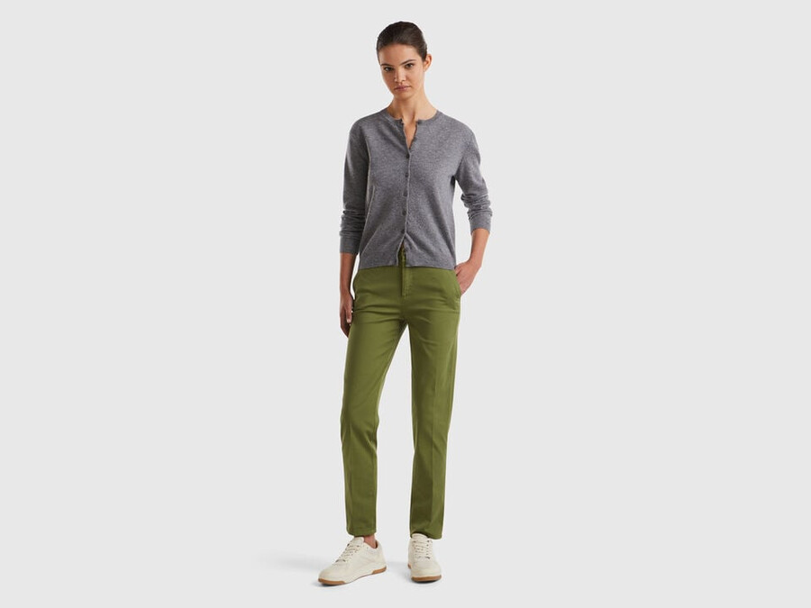 mouse gray crew neck cardigan in pure merino wool