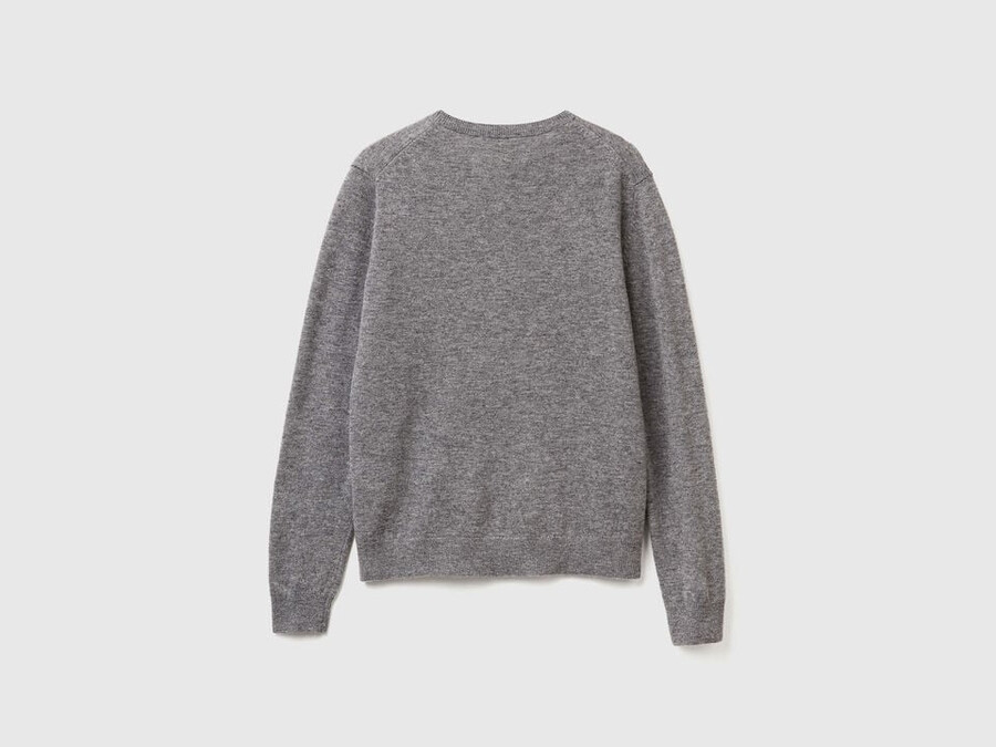 mouse gray crew neck cardigan in pure merino wool